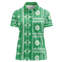 Fiji Masi All Green Women Polo Shirt Tapa Pattern - Polynesian Pride