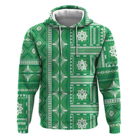 Fiji Masi All Green Zip Hoodie Tapa Pattern - Polynesian Pride