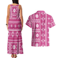Fiji Masi All Pink Couples Matching Tank Maxi Dress and Hawaiian Shirt Tapa Pattern - Polynesian Pride