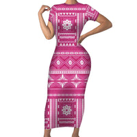 Fiji Masi All Pink Family Matching Short Sleeve Bodycon Dress and Hawaiian Shirt Tapa Pattern - Polynesian Pride