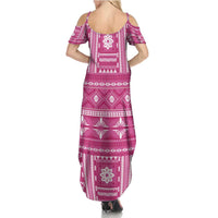 Fiji Masi All Pink Family Matching Summer Maxi Dress and Hawaiian Shirt Tapa Pattern - Polynesian Pride