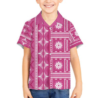 Fiji Masi All Pink Family Matching Tank Maxi Dress and Hawaiian Shirt Tapa Pattern - Polynesian Pride