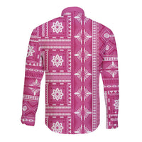Fiji Masi All Pink Long Sleeve Button Shirt Tapa Pattern - Polynesian Pride