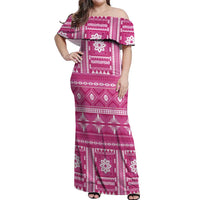 Fiji Masi All Pink Off Shoulder Maxi Dress Tapa Pattern - Polynesian Pride