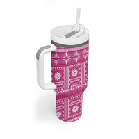 Fiji Masi All Pink Tumbler With Handle Tapa Pattern - Polynesian Pride