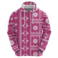 Fiji Masi All Pink Zip Hoodie Tapa Pattern - Polynesian Pride