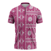 Fiji Masi All Pink Zipper Polo Shirt Tapa Pattern LT01 Pink - Polynesian Pride