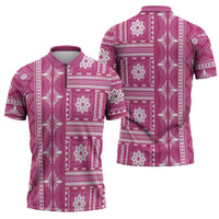 Fiji Masi All Pink Zipper Polo Shirt Tapa Pattern LT01 - Polynesian Pride