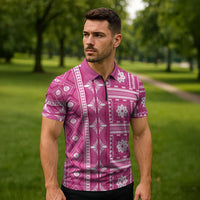 Fiji Masi All Pink Zipper Polo Shirt Tapa Pattern LT01 - Polynesian Pride