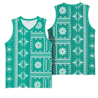 Fiji Masi All Teal Basketball Jersey Tapa Pattern - Polynesian Pride