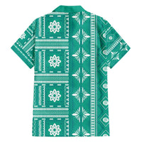 Fiji Masi All Teal Family Matching Puletasi and Hawaiian Shirt Tapa Pattern - Polynesian Pride