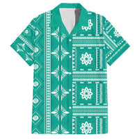 Fiji Masi All Teal Family Matching Short Sleeve Bodycon Dress and Hawaiian Shirt Tapa Pattern - Polynesian Pride