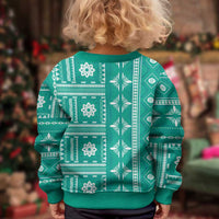 Fiji Masi All Teal Kid Ugly Christmas Sweater Tapa Pattern - Polynesian Pride