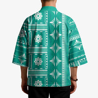 Fiji Masi All Teal Kimono Tapa Pattern - Polynesian Pride