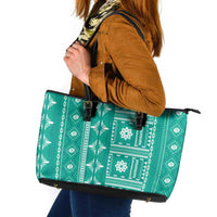 Fiji Masi All Teal Leather Tote Bag Tapa Pattern - Polynesian Pride