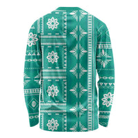 Fiji Masi All Teal Long Sleeve Shirt Tapa Pattern - Polynesian Pride