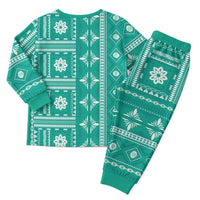 Fiji Masi All Teal Christmas Pajama Set Tapa Pattern - Polynesian Pride