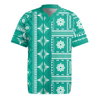 Fiji Masi All Teal Rugby Jersey Tapa Pattern - Polynesian Pride