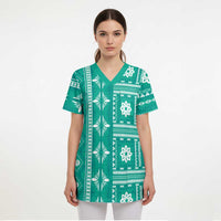 Fiji Masi All Teal Scrub Top Tapa Pattern - Polynesian Pride