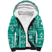 Fiji Masi All Teal Sherpa Hoodie Tapa Pattern - Polynesian Pride