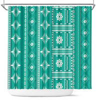 Fiji Masi All Teal Shower Curtain Tapa Pattern - Polynesian Pride