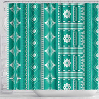 Fiji Masi All Teal Shower Curtain Tapa Pattern - Polynesian Pride