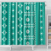 Fiji Masi All Teal Shower Curtain Tapa Pattern - Polynesian Pride