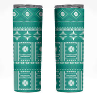 Fiji Masi All Teal Skinny Tumbler Tapa Pattern LT01 Teal - Polynesian Pride