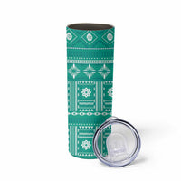 Fiji Masi All Teal Skinny Tumbler Tapa Pattern LT01 - Polynesian Pride
