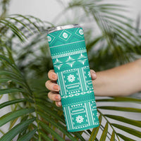 Fiji Masi All Teal Skinny Tumbler Tapa Pattern LT01 - Polynesian Pride
