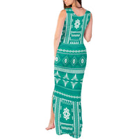 Fiji Masi All Teal Tank Maxi Dress Tapa Pattern - Polynesian Pride