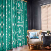 Fiji Masi All Teal Window Curtain Tapa Pattern - Polynesian Pride