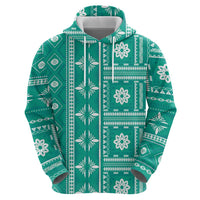 Fiji Masi All Teal Zip Hoodie Tapa Pattern - Polynesian Pride