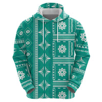 Fiji Masi All Teal Zip Hoodie Tapa Pattern - Polynesian Pride