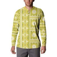 Fiji Masi All Yellow Button Sweatshirt Tapa Pattern - Polynesian Pride