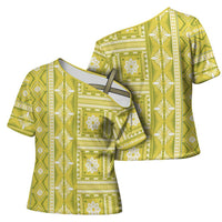 Fiji Masi All Yellow Cross Shoulder Shirt Tapa Pattern - Polynesian Pride