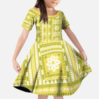 Fiji Masi All Yellow Family Matching Mermaid Dress and Hawaiian Shirt Tapa Pattern - Polynesian Pride
