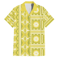 Fiji Masi All Yellow Family Matching Off The Shoulder Long Sleeve Dress and Hawaiian Shirt Tapa Pattern - Polynesian Pride