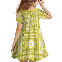Fiji Masi All Yellow Family Matching Off Shoulder Short Dress and Hawaiian Shirt Tapa Pattern - Polynesian Pride