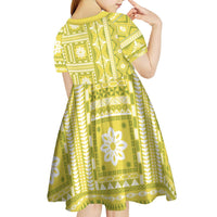 Fiji Masi All Yellow Kid Short Sleeve Dress Tapa Pattern - Polynesian Pride