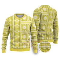 Fiji Masi All Yellow Ugly Christmas Sweater Tapa Pattern - Polynesian Pride