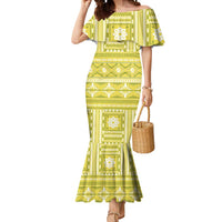 Fiji Masi All Yellow Mermaid Dress Tapa Pattern - Polynesian Pride
