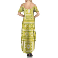 Fiji Masi All Yellow Summer Maxi Dress Tapa Pattern - Polynesian Pride