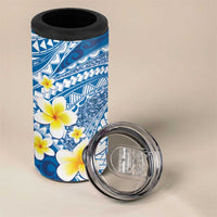 Plumeria Polynesian Blue Glitter Pattern 4 in 1 Can Cooler Tumbler