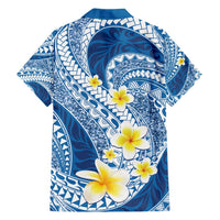Plumeria Polynesian Blue Glitter Pattern Family Matching Off Shoulder Short Dress and Hawaiian Shirt LT01 - Polynesian Pride
