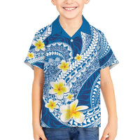 Plumeria Polynesian Blue Glitter Pattern Family Matching Tank Maxi Dress and Hawaiian Shirt LT01 Son's Shirt Blue - Polynesian Pride