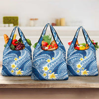 Plumeria Polynesian Blue Glitter Pattern Grocery Bag