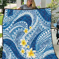 Plumeria Polynesian Blue Glitter Pattern Quilt LT01 Blue - Polynesian Pride