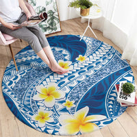 Plumeria Polynesian Blue Glitter Pattern Round Carpet LT01 - Polynesian Pride