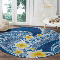 Plumeria Polynesian Blue Glitter Pattern Round Carpet LT01 - Polynesian Pride